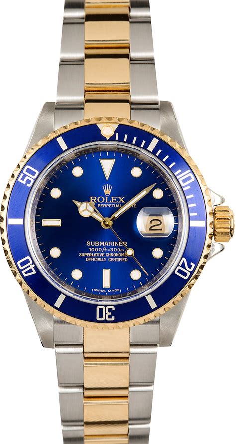 rolex submariner 16613 half gold sunburst blue dial|pre owned rolex submariner 16613.